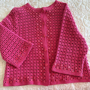 Y2K Women's Unbranded Pink Crochet Beaded Cardigan M #0047